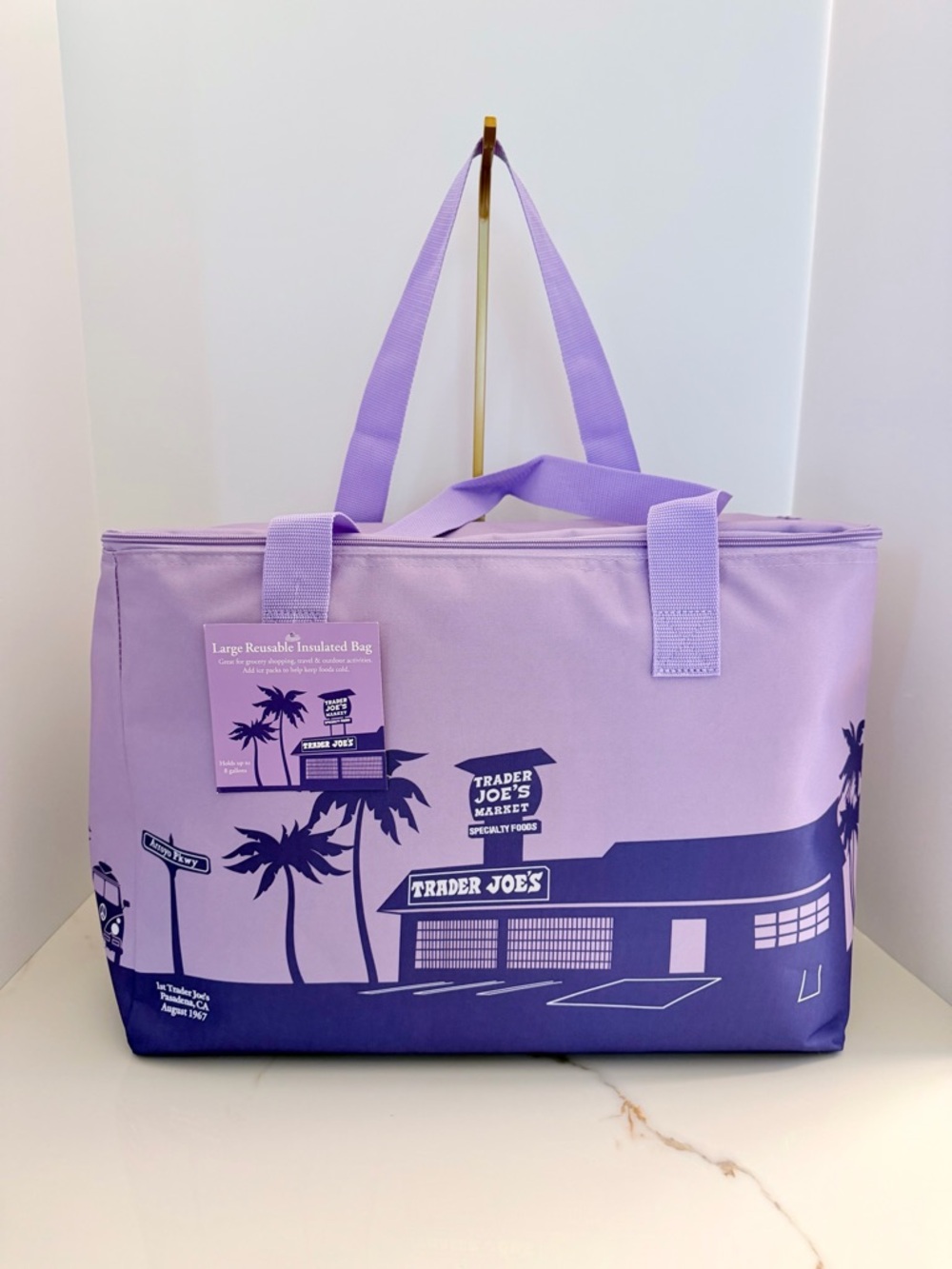 Trader Joe’s Large Reusable Insulated Bag New Spring 2026 Purple Rain 8 Gallons